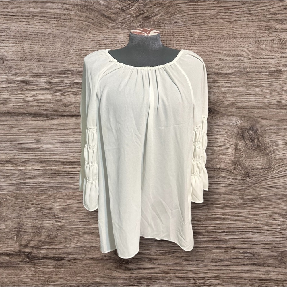 EST 1946 Women’s Cream Scoop Neck Off the Shoulder Peasant Blouse Long Sleeve M